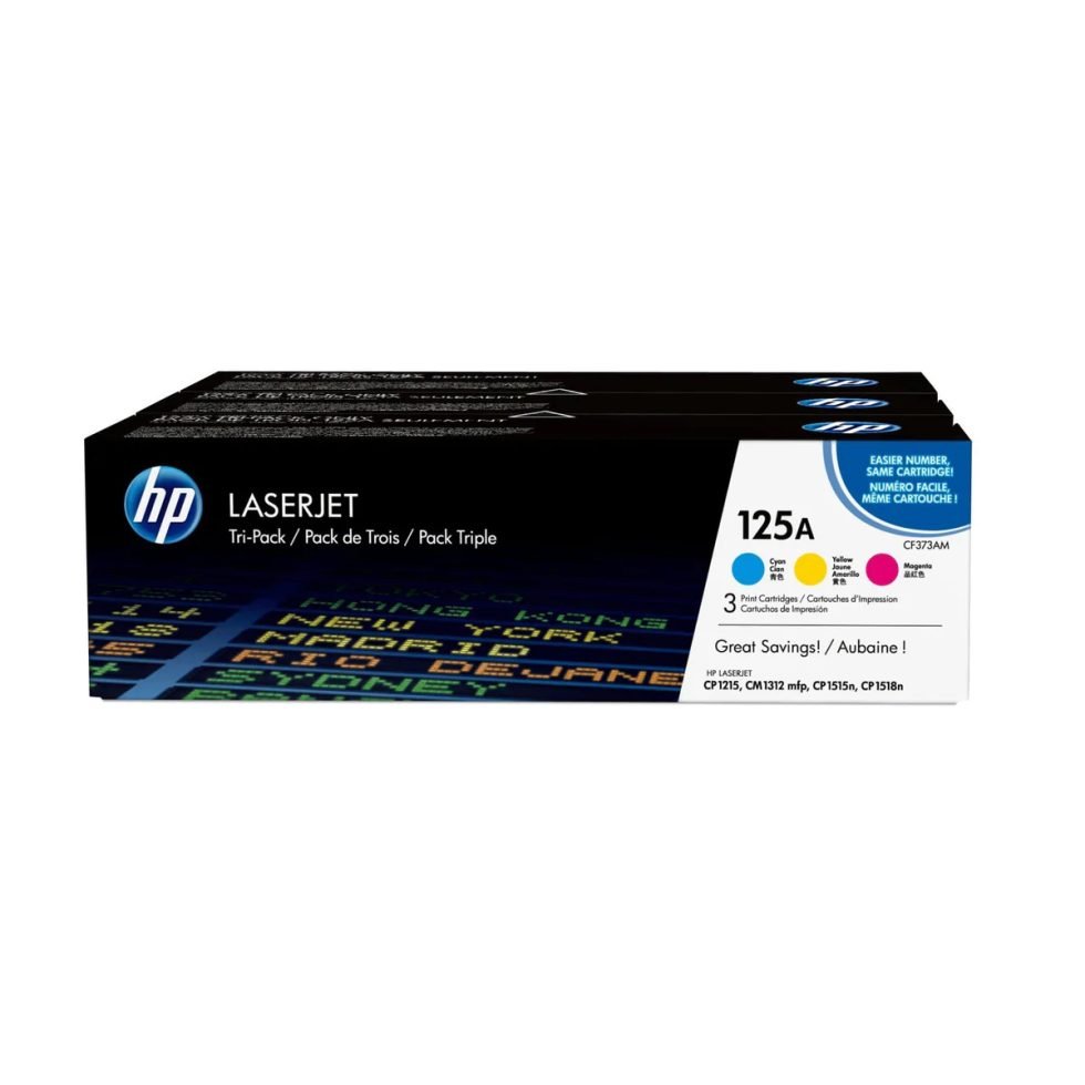 HP 125A Cyan Magenta Yellow Toner Cartridges 1,400 Pages Original CF373AM 3-pack