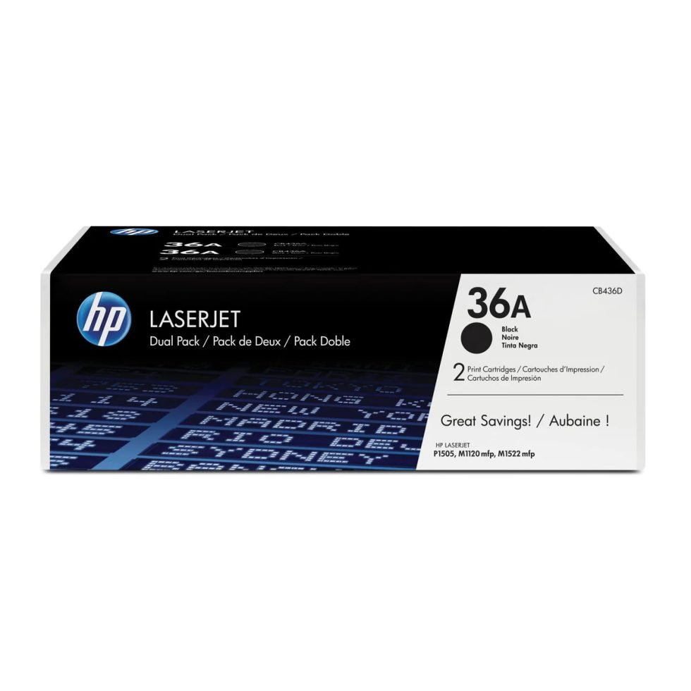 HP 36A Black Toner Cartridges 2,000 Pages Original CB436AD Dual-pack
